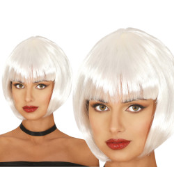 Krátká paruka mikádo s ofinou bílá